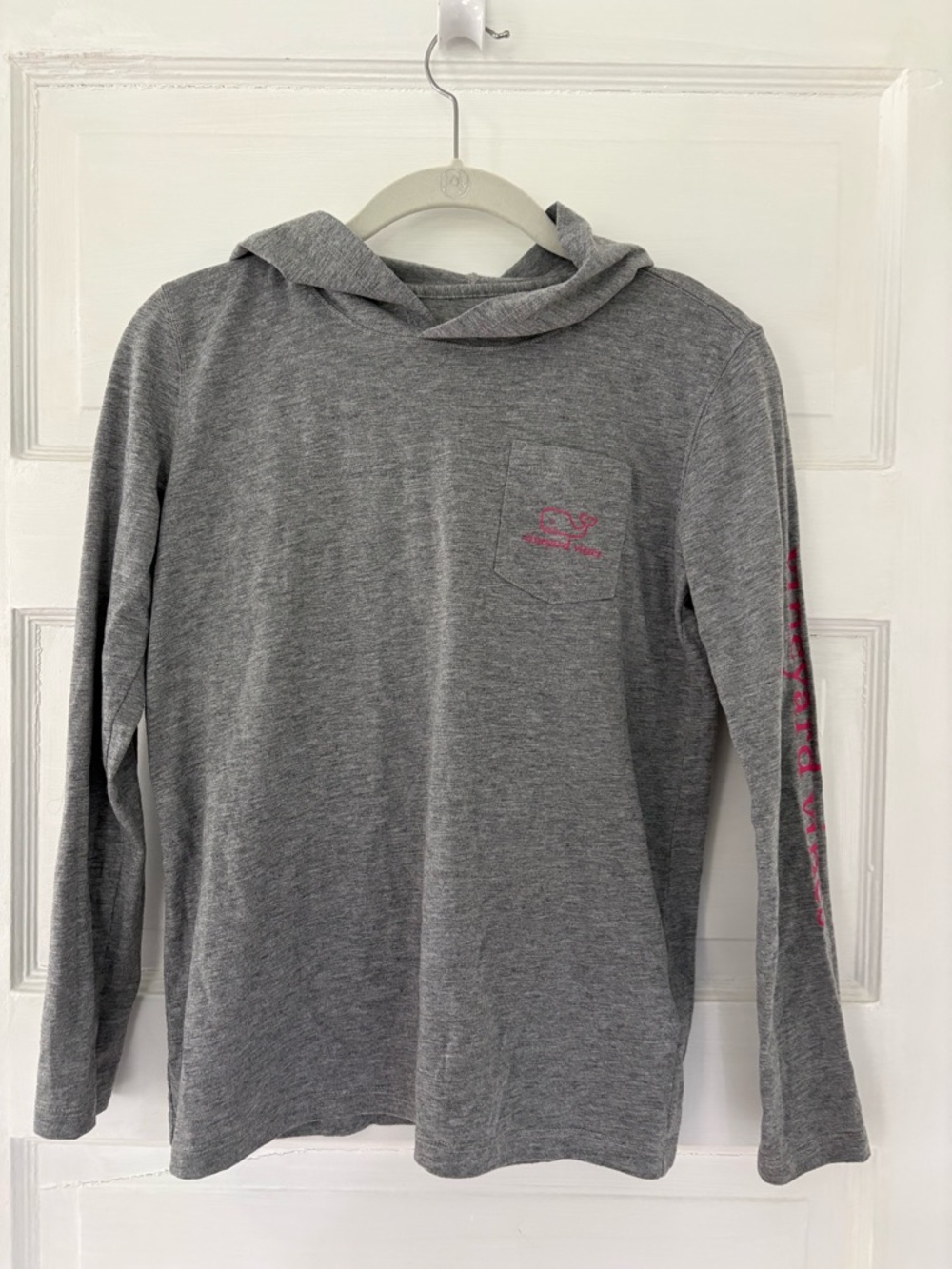 Vineyard Vines Kids Gray Hoodie with Pink Logo